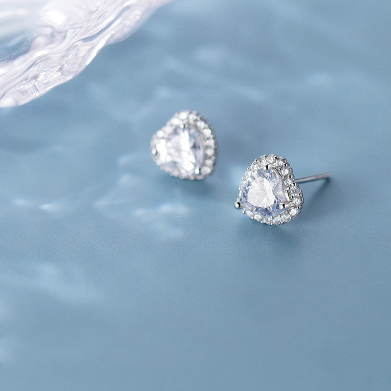 עגילי כסף 925 בצורת לב משובצים – כסף/רוז זהב