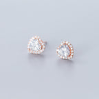 עגילי כסף 925 בצורת לב משובצים – כסף/רוז זהב