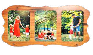 מעמד עץ פרימיום ל־3 תמונות – אלון מבוקע עם רגליות ניקל