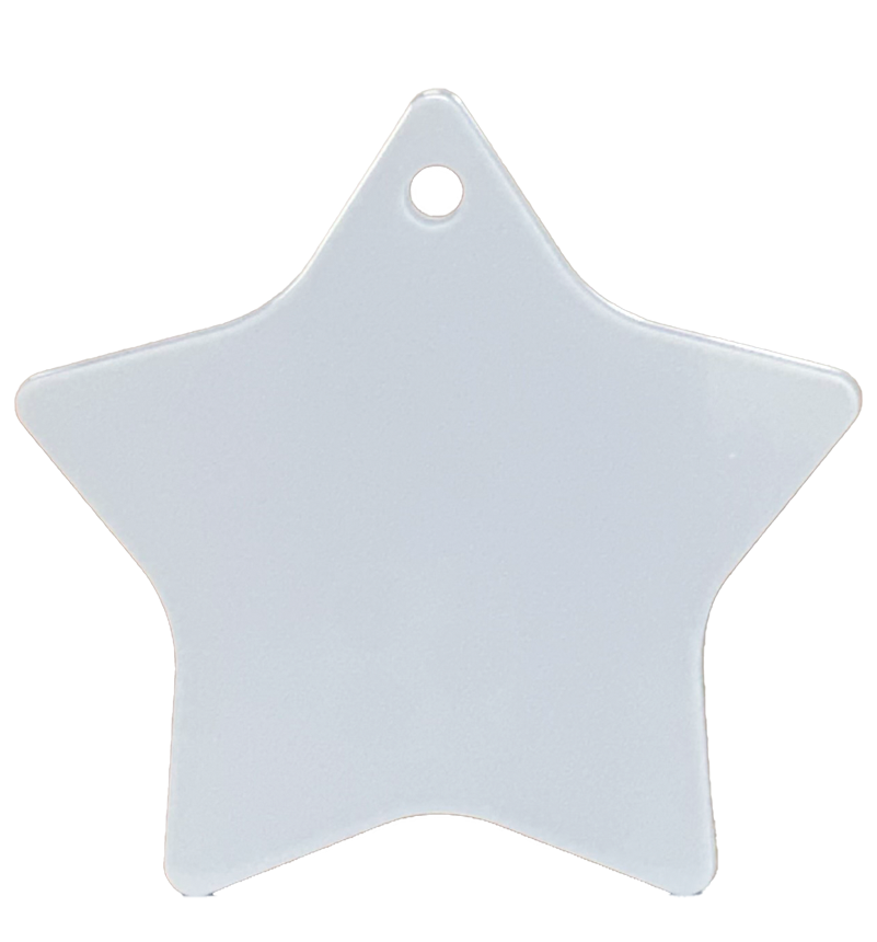 זכוכית דקה בצורת כוכב 80x80 מ״מ לתלייה עם תמונה אישית ושרוך זהב