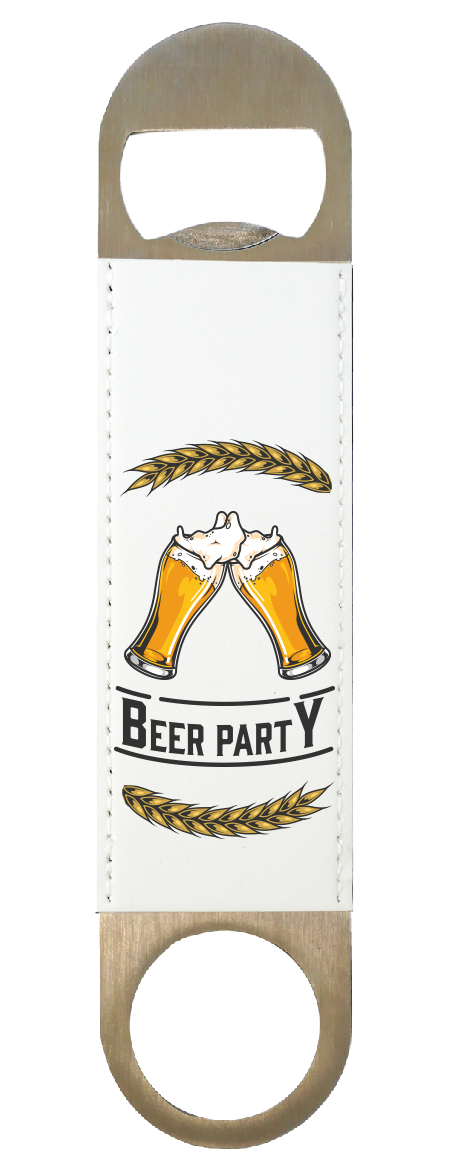 פותחן בקבוקים מאורך בציפוי עור – לבן / חום / ורוד עתיק עם הדפסה אישית