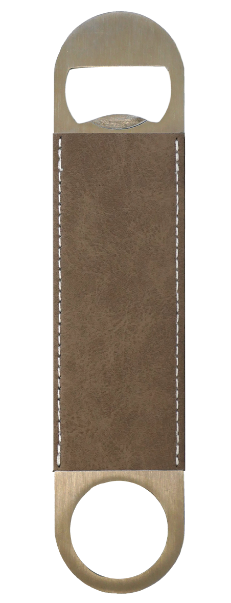 פותחן בקבוקים מאורך בציפוי עור – לבן / חום / ורוד עתיק עם הדפסה אישית