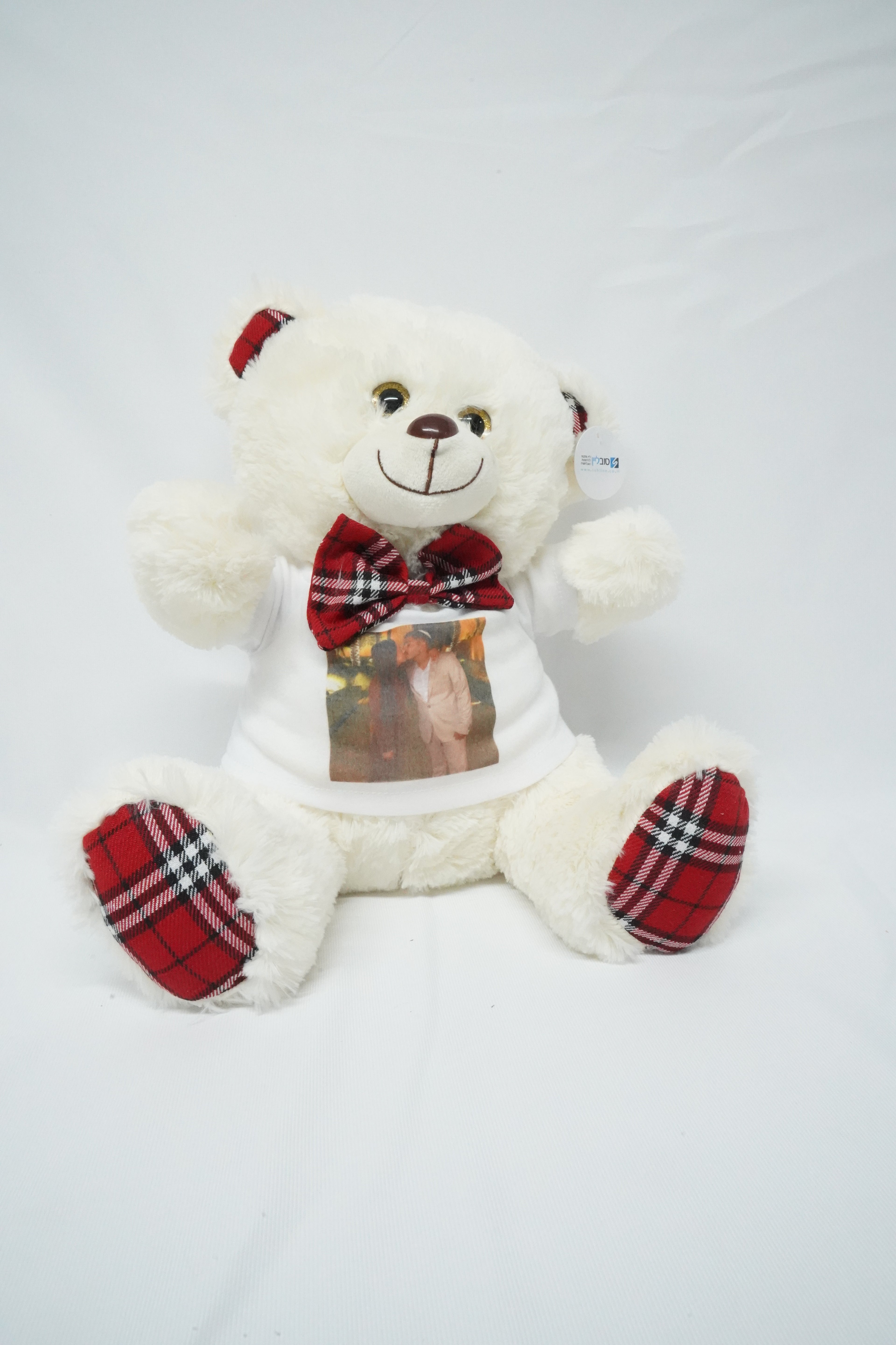 	דובי בינוני עם תמונה אישית מודפסת על החולצה
