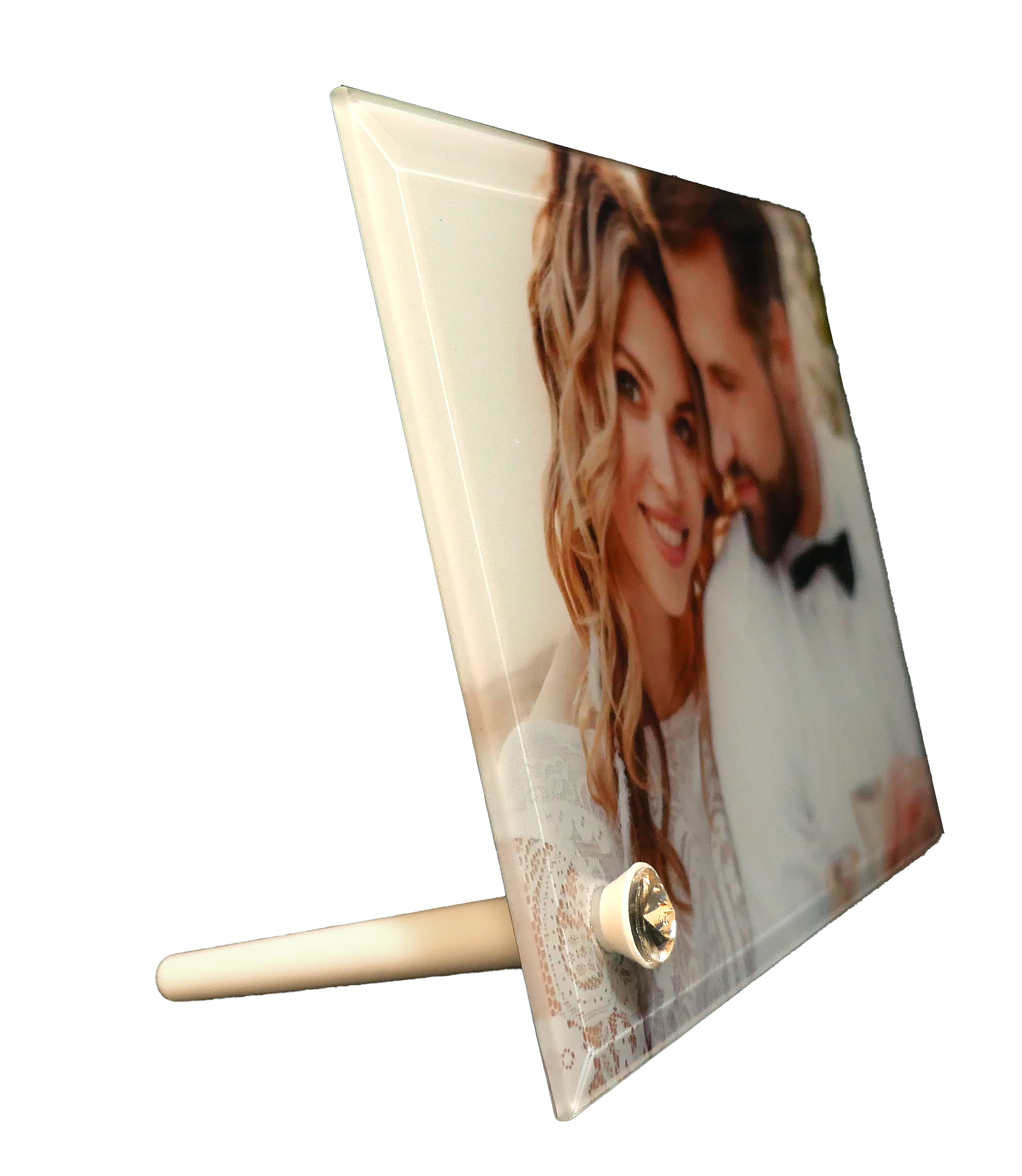 בלוק זכוכית עבה 18×23 ס״מ עם מעמד ניקל – תמונה בעיצוב אישי