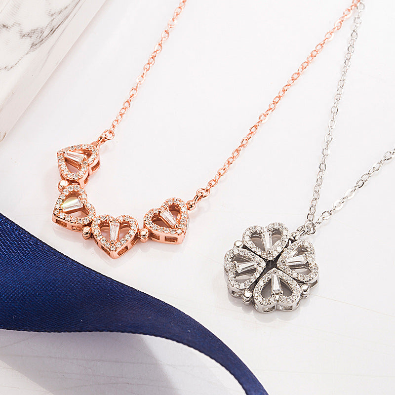 שרשרת לב כסף או רוז גולד עם אבני זירקון – עיצוב נשי ואלגנטי