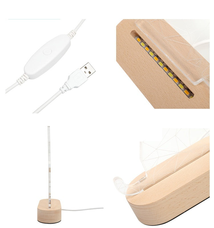 מנורת תמונה מזכוכית על מעמד עץ – מתנה אישית מרגשת